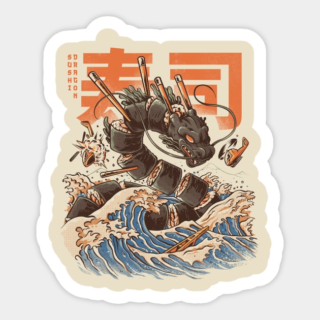 Great Sushi Dragon - Great Wave Sticker by Ilustrata